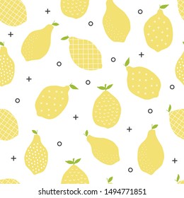 Seamless lemon pattern. Scandinavian textile design. Vector illustration.