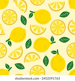 A seamless lemon pattern summer yellow background.