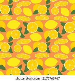 Seamless Lemon pattern with tropic fruits, leaves. Seamless pattern texture design.