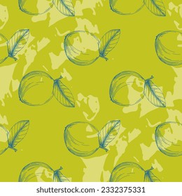 Seamless Lemon pattern with tropic fruits. Hand drawn vector illustration in sketch style for summer romantic cover, tropical wallpaper, vintage texture.