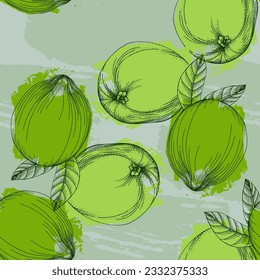 Seamless Lemon pattern with tropic fruits. Hand drawn vector illustration in sketch style for summer romantic cover, tropical wallpaper, vintage texture.