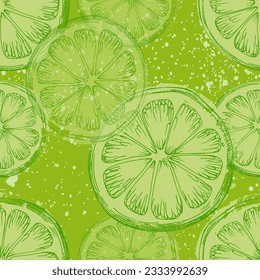 Seamless Lemon pattern with tropic fruits. Hand drawn vector illustration in sketch style for summer romantic cover, tropical wallpaper, vintage texture.
