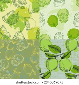 Seamless Lemon pattern with tropic fruits. Hand drawn vector illustration in sketch style for summer romantic cover, tropical wallpaper, vintage texture.