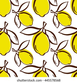 Seamless lemon pattern. Vector citrus illustration. Hand drawn food background. For fabric, textile design and wallpaper.