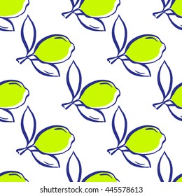 Seamless lemon pattern. Vector citrus illustration. Hand drawn food background. For fabric, textile design and wallpaper.