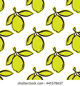 Seamless lemon pattern. Vector citrus illustration. Hand drawn food background. For fabric, textile design and wallpaper.