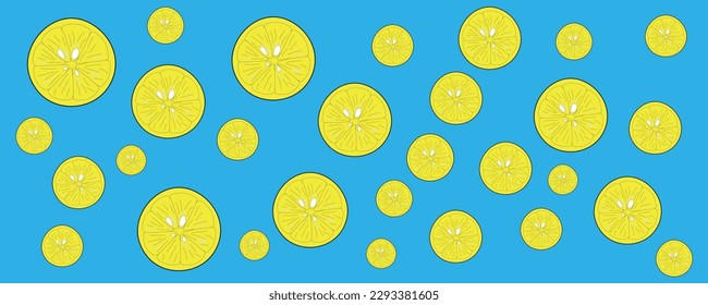 Seamless lemon pattern vector illustration. Lemon slices on a blue background.