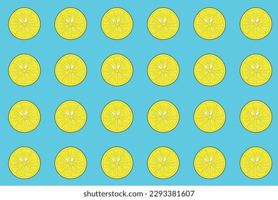 Seamless lemon pattern vector illustration. Lemon slices on a blue background.
