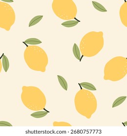 Seamless lemon pattern. Vector illustration for printing. Cute baby background. Yellow background