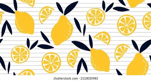 seamless lemon pattern . white background. juicy lemons on a branch. vector texture. bright print for textiles and wallpaper.