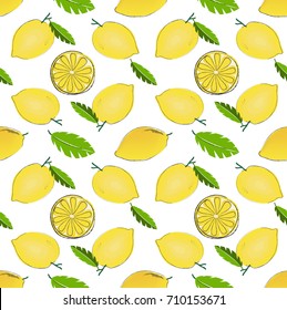 Seamless lemon pattern.Hand drawn vector illustration Template for print,textile,wallpaper cover and box design.