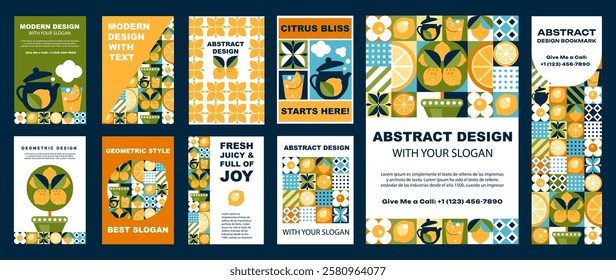 Seamless Lemon Patterns on Posters and Banners, Vibrant Citrus Theme. Modern Geometric Design