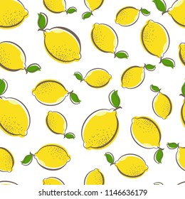 Seamless lemon vector pattern. Fruit vector  background. Tropical repeated print with yellow lemons. Citrus illustration. Fresh lemons for textile.