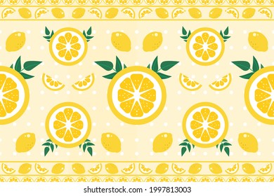 Seamless lemon vector pattern on striped background. Illustration pattern with lemons.