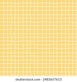 Seamless lemond-drop yellow checkered pattern of uneven hand drawn lines. Minimalist surface design for home decor.