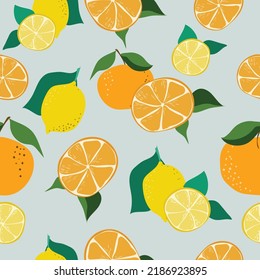 Limones y naranjas sin foco, patrón dibujado a mano. Excelente para antecedentes, telas de fondo, papeles pintados, textiles, papel de envoltura. Vector