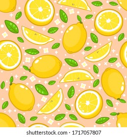 Seamless lemons vector pattern background wallpaper for kitchen cooking cafe or restaurant menu