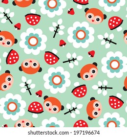 Seamless lemurs monkey woodland illustration background pattern for kids in vector