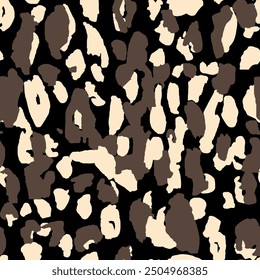 Seamless leoapr leather pattern with abstract hand drawn art havan leopard skin background elements in brown, ecru and black colors