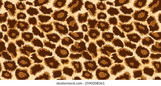 Seamless leopard, cheetah pattern, cat spots on yellow background, realistic vector texture, leopard fashion design