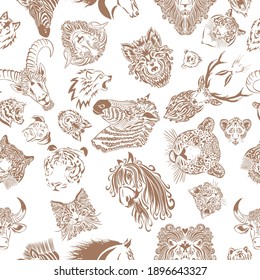 seamless leopard face pattern. Animal faces background. Vector illustration
