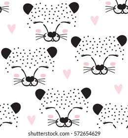 Seamless Leopard Face Pattern Vector Illustration