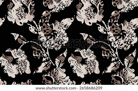 Seamless leopard and flower pattern. Floral pattern.