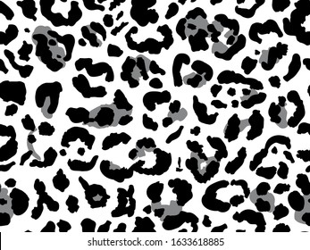 Seamless leopard fur pattern. Fashionable wild leopard print background. Modern panther animal fabric textile print design. Stylish vector black grey and white illustration