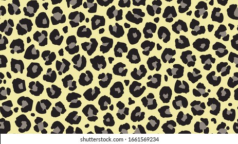 Seamless leopard fur pattern. Fashionable wild leopard print background. Modern panther animal fabric textile print design. Stylish vector black grey and citron color illustration