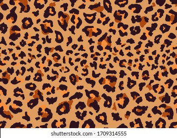 Seamless leopard fur pattern. Fashionable wild color leopard print background. Modern panther animal fabric textile print design. Stylish vector color illustration