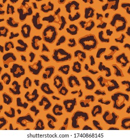 Seamless leopard fur pattern. Fashionable wild color leopard print background. Modern panther animal fabric textile print design. Stylish vector color illustration