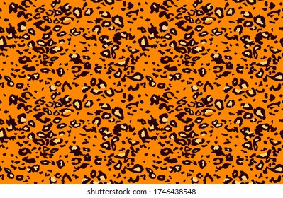 Seamless leopard fur pattern. Fashionable wild leopard print background. Modern panther animal fabric textile print design. Stylish yellow brown black color vector illustration