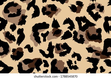 Seamless leopard fur pattern. Fashionable wild leopard print background. Modern panther animal fabric textile print design. Stylish vector color illustration