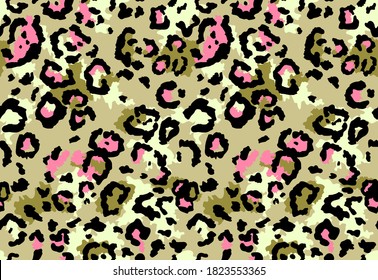 Patrón de piel de leopardo sin foco. Fondo de diseño de la huella de leopardo salvaje. Diseño moderno de impresión textil de tela de pantera. Ilustración de color vectorial con estilo