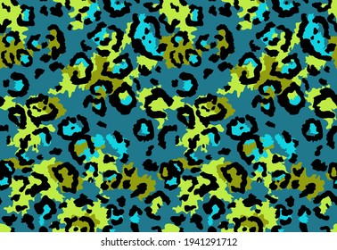 Seamless leopard fur pattern. Fashionable wild color leopard print background. Modern panther animal fabric textile print design. Stylish vector color illustration