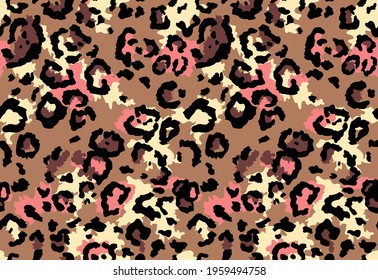 Seamless leopard fur pattern. Fashionable wild leopard print background. Modern panther animal fabric textile print design. Stylish vector color illustration