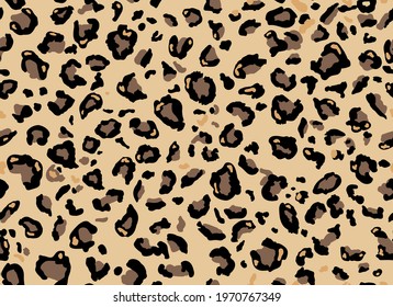 Seamless leopard fur pattern. Fashionable wild leopard print background. Modern panther animal fabric textile print design. Stylish vector color illustration