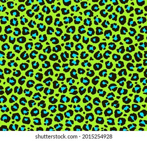 Seamless leopard fur pattern. Fashionable wild leopard print background. Modern panther animal fabric textile print design. Stylish vector black grey and citron color illustration