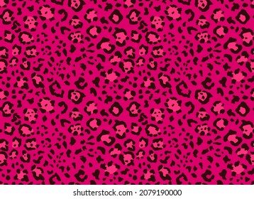 Seamless leopard fur pattern. Fashionable wild leopard print background. Modern panther animal fabric textile print design. Stylish vector black purple magenta illustration