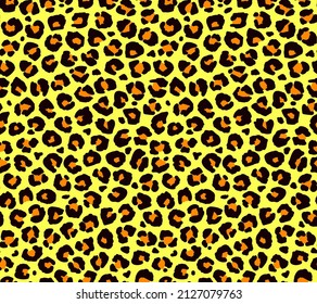 Seamless leopard fur pattern. Fashionable wild leopard print background. Modern panther animal fabric textile print design. Stylish vector color illustration