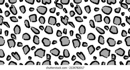 Seamless leopard fur pattern. Fashionable wild leopard print background. Stylish vector black and white illustration