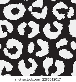 Seamless leopard fur pattern. Fashionable wild leopard print background. Modern panther animal fabric textile print design. Stylish vector black and white color illustration.