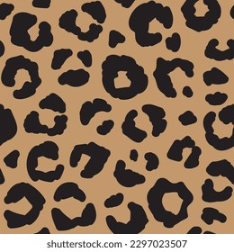 Seamless leopard fur pattern. Fashionable wild leopard print background. Modern panther animal fabric textile print design. Stylish vector black and golden color illustration.