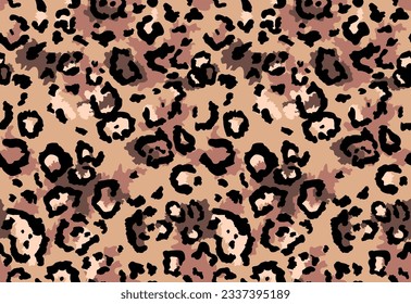 Seamless leopard fur pattern. Fashionable wild leopard print background. Modern panther animal fabric textile print design. Stylish vector color illustration