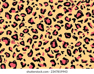 Seamless leopard fur pattern. Fashionable wild leopard print background. Modern panther animal fabric textile print design. Stylish vector color illustration