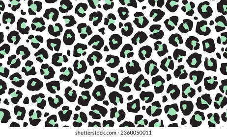 Seamless leopard fur pattern. Fashionable wild leopard print background. Modern panther animal fabric textile print design. Stylish vector black green illustration