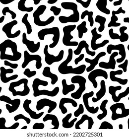 Seamless leopard fur pattern. Modern panther animal fabric textile print design. Stylish black and white illustration.