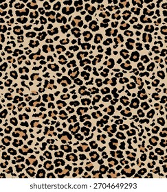 Seamless leopard fur pattern with natural golden tones and dark spots, ideal for textile design, fashion backgrounds, fabric prints, and stylish decorative surfaces.