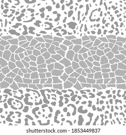 Seamless leopard and giraffe pattern. Classic gray and white background, print, fabric, Wallpaper in vector