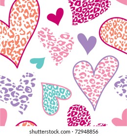 Seamless leopard hearts pattern